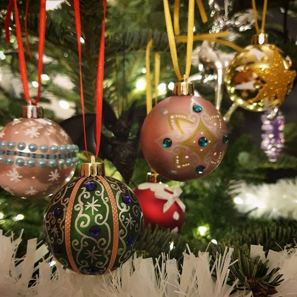 Christmas baubles hanging on a tree